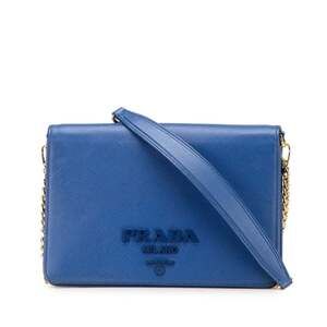 Prada Chain Shoulder Wallet Handbag 1BP012 Blue Saffiano Leather Women's PRADA